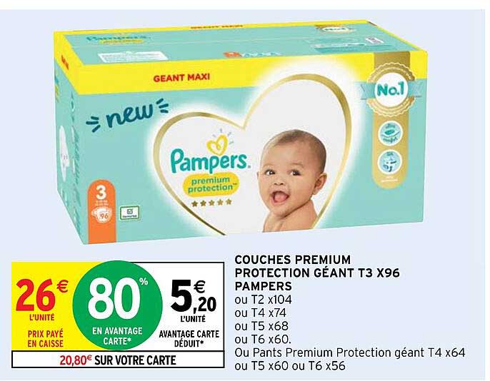 couches premium protection géant t3 x96 pampers