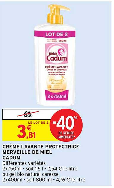 crème lavante protectrice merveille de miel cadum
