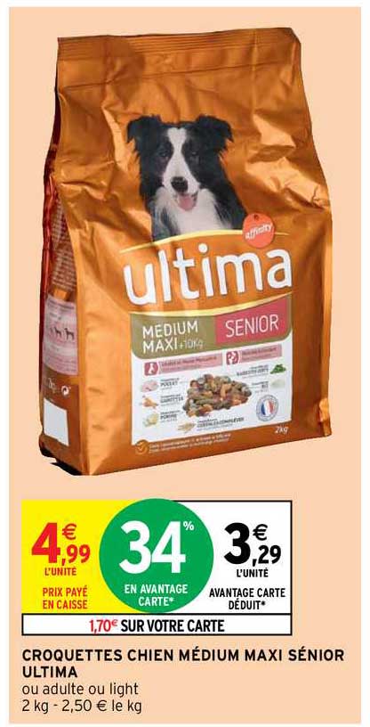 croquettes chien médium maxi sénior ultima