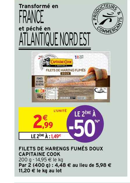 filets de harengs fumés doux capitaine cook