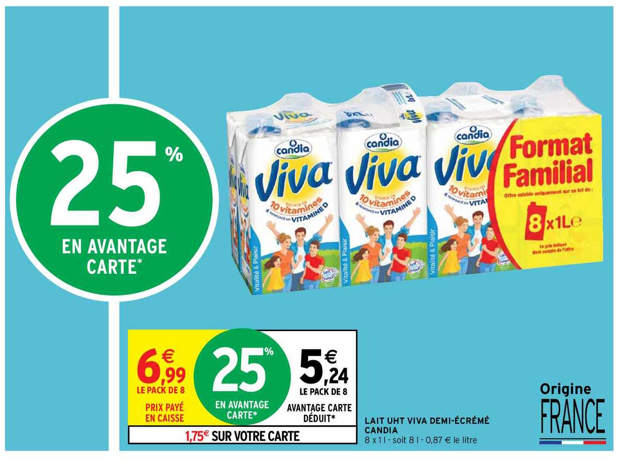 lait uht viva demi-écrémé candia