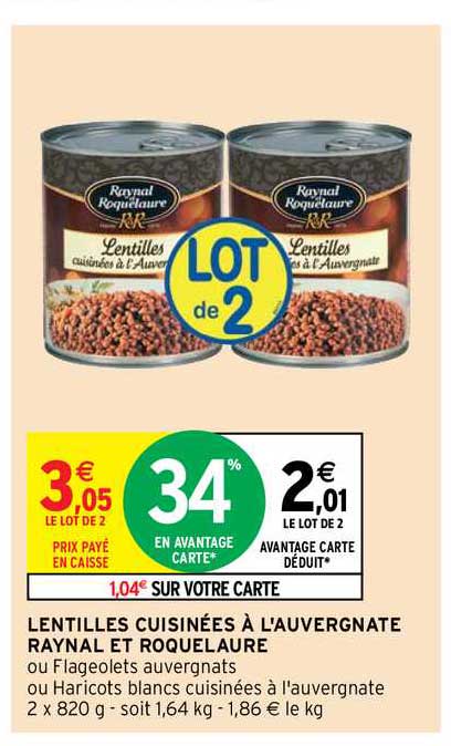 lentilles cuisinées à l'auvergnate raynal et roquelaure