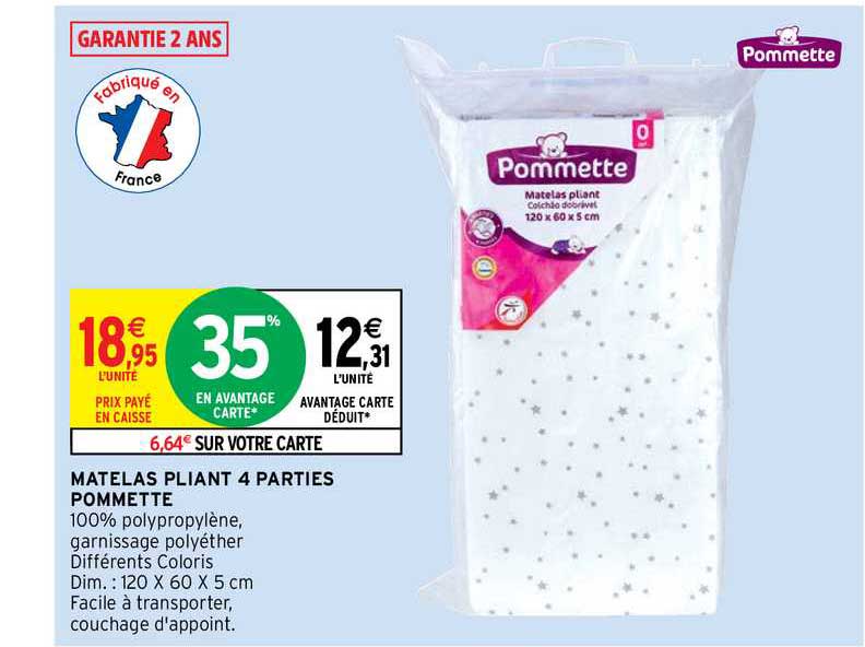 matelas pliant 4 parties pommette
