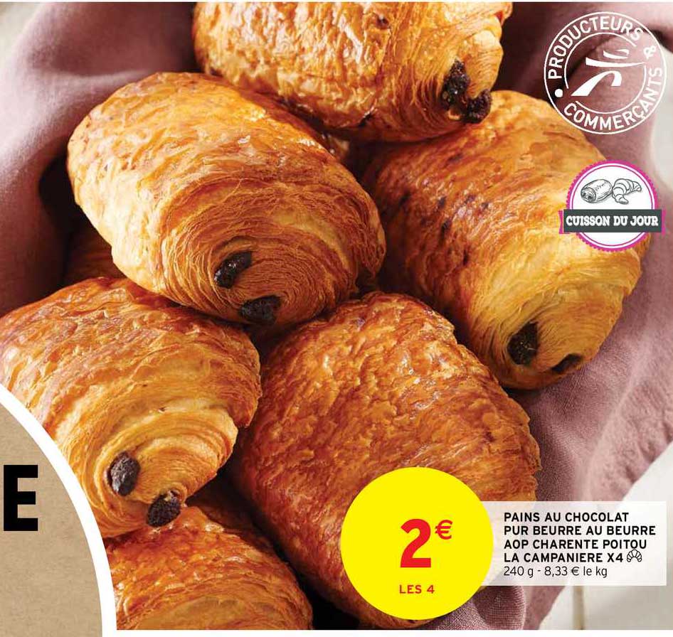 pains au chocolat pur beurre au beurre aop charente poitou la campanière x4