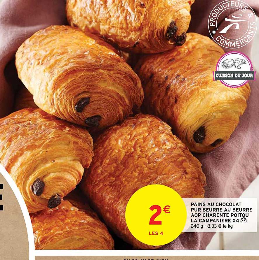 pains au chocolat pur beurre au beurre aop charente poitou la campanière x4