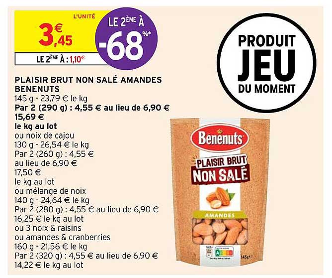 plaisir brut non salé amandes benenuts