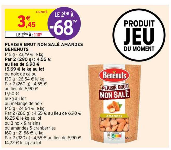 plaisir brut non salé amandes bénenuts