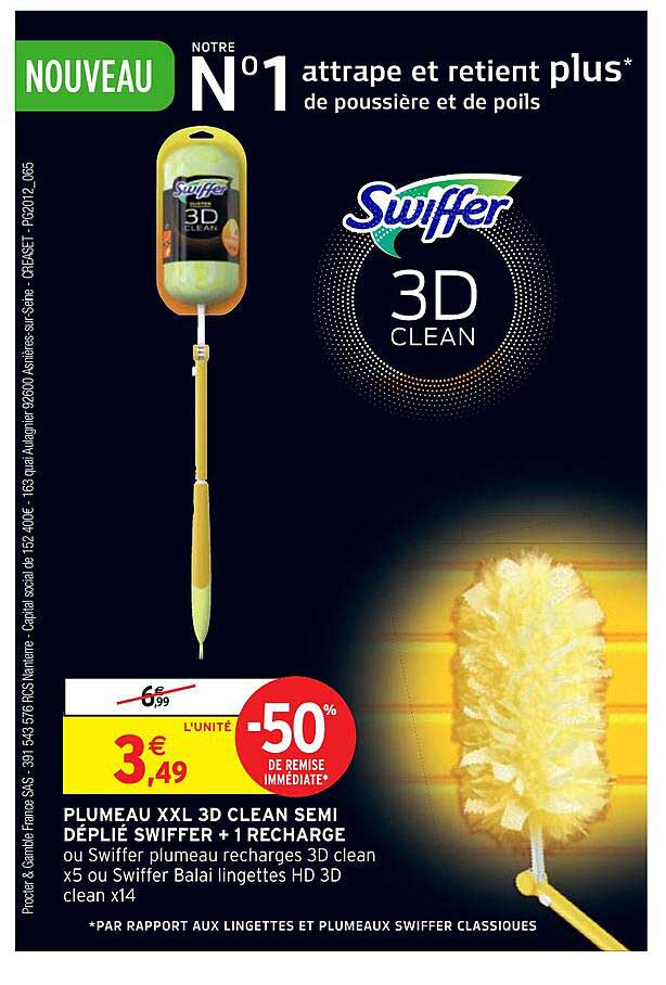 plumeaux xxl 3d clean semi déplié swiffer + 1 recharge