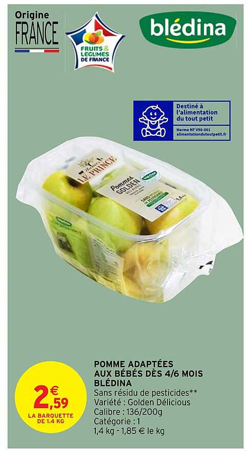 pomme adaptées aux bébés dès 4-6 mois blédina