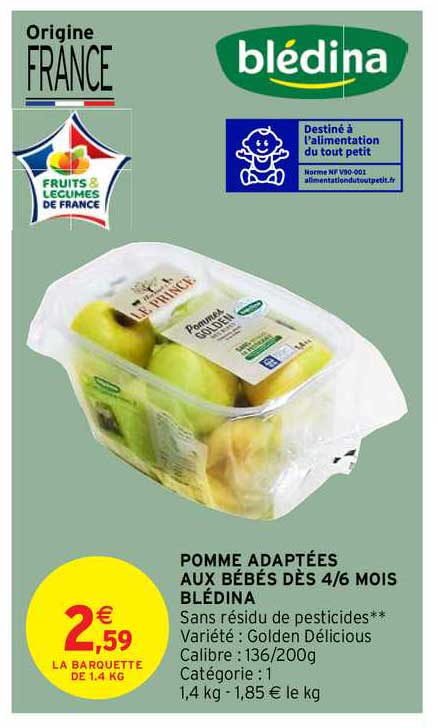 pomme adaptées aux bébés dès 4-6 mois blédina