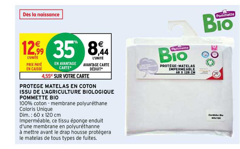 protège matelas en coton issu de l'agriculture biologique pommette bio