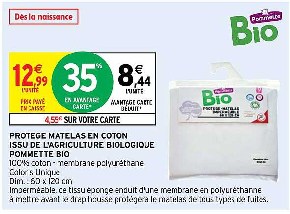 protège matelas en coton issu de l'agriculture biologique pommette bio