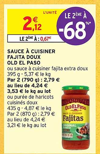 sauce à cuisiner fajita doux old el paso