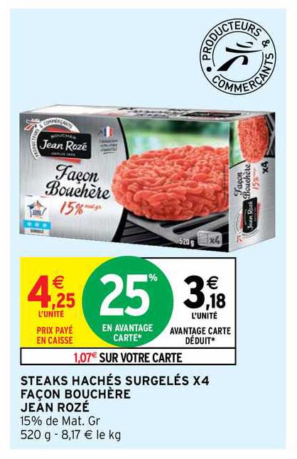 Steaks Hachés Surgelés X4 Façon Bouchère Jean Rozé