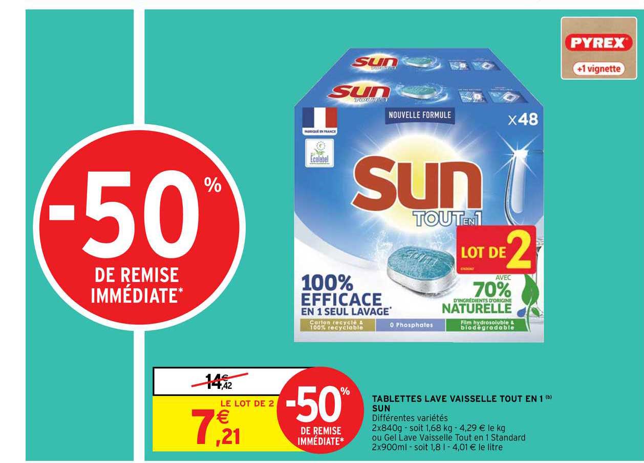 tablettes lave vaisselle tout en 1 sun