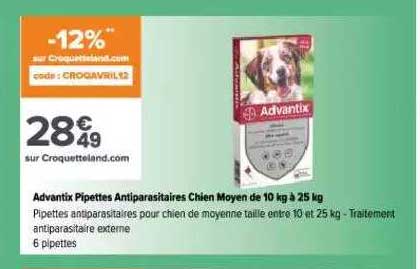 advantix pipettes antiparasitaires chien moyen de 10 kg à 25 kg