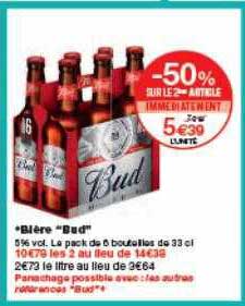 Bière Bud -50% Sur Le 2ème Article