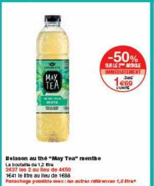 boisson au thé may tea menthe -50% sur le 2ème article