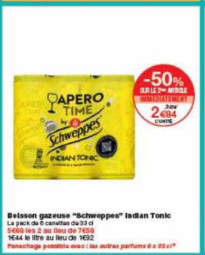 boisson gazeuse schweppes indian tonic -50% sur le 2ème article
