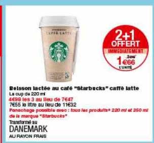 boisson lactée au café starbucks caffè latte 2+1 offert