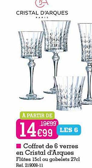 coffret de 6 verres en cristal d'arques