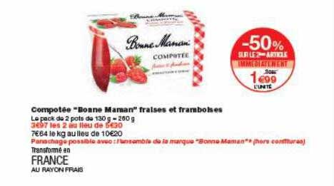 compotée bonne maman fraises et framboises -50% sur le 2ème article