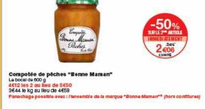 compotée de pêche bonne maman -50% sur le 2ème article