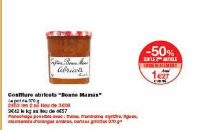 confiture abricots bonne maman -50% sur le 2ème article