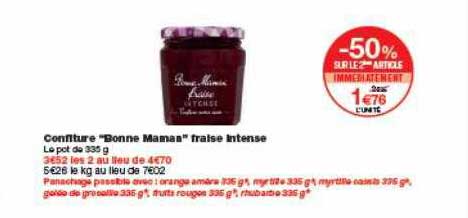 confiture bonne maman fraise intense -50% sur le 2ème article