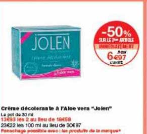 crème décolorante à l'aloe vera jolen -50% sur le 2ème article