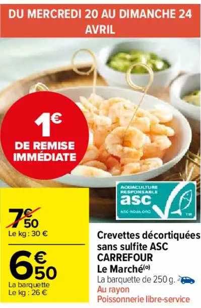 Crevettes Décortiquées Sans Sulfite Asc Carrefour Le Marché