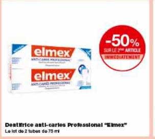 dentifrice anti-caries professional elmex -50% sur le 2ème article immédiatement