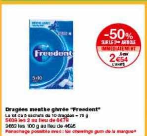 Dragées Menthe Givrée Freedent -50% Sur Le 2ème Article