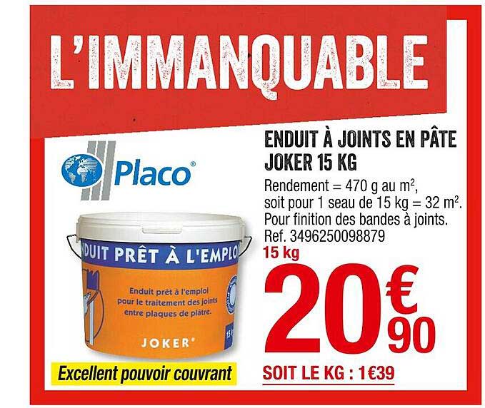 enduit à joints en pâte joker 15 kg placo