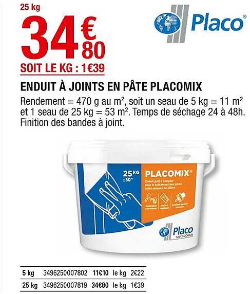enduit à joints en pâte placomix placo