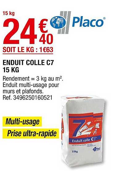 enduit colle c7 15 kg placo
