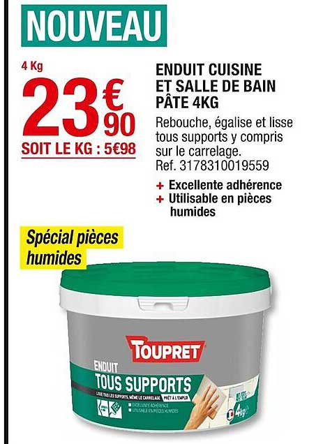 enduit cuisine et salle de bain pâte 4kg toupret