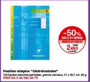 feuilles straples clairefontaine -50% sur le 2ème article immédiatement