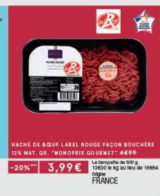 haché de bœuf label rouge façon bouchère 12% m.g. monoprix gourmet