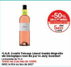 i.g.p. comté tolesan lionel osmin négrette vin biologique rosé élu par le jury gourmet