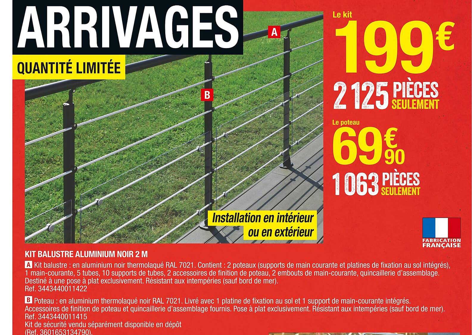 Kit Balustre Aluminium Noir 2 M