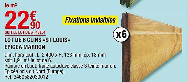 lot de 6 clins «st louis» épicéa marron