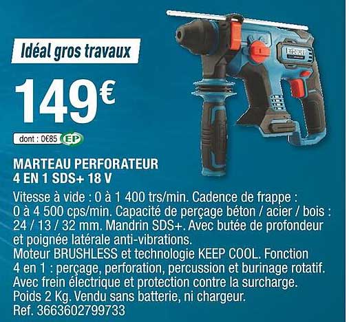 marteau perforateur 4 en 1 sds+ 18 v erbauer