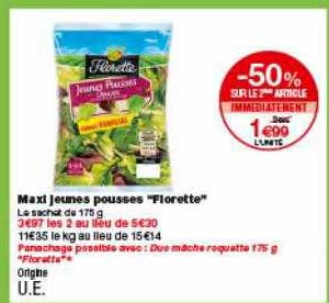 maxi jeunes pousses florette -50% sur le 2ème article