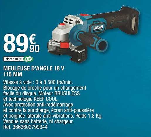 Meuleuse D'angle 18 V 115 Mm Erbauer