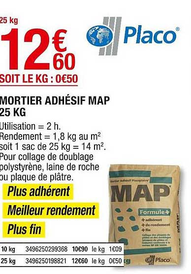mortier adhésif map 25 kg placo