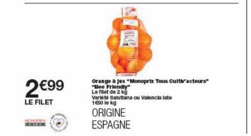 orange à jus monoprix tous cultiv'acteurs bee friendly