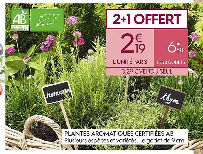 plantes aromatiques certifiés ab 2+1 offert