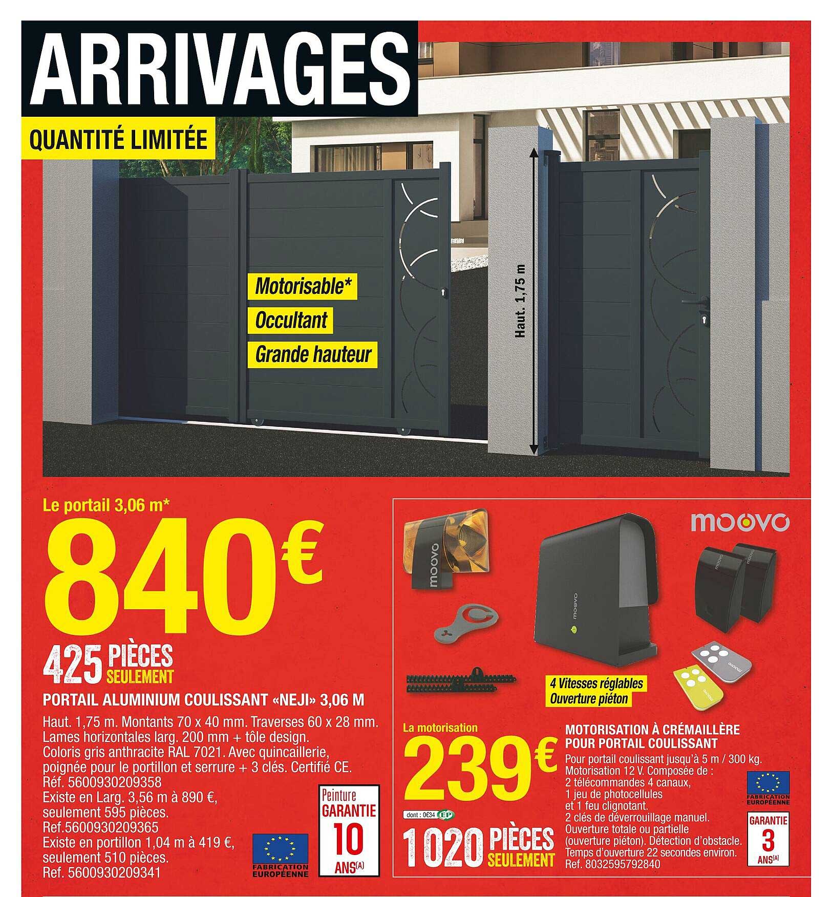 Portail Aluminium Coulissant «neji» 3,06 M, Motorisation à Crémaillère Pour Portail Coulissant