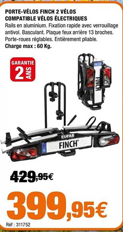 porte-vélos finch 2 vélos compatible vélos électriques